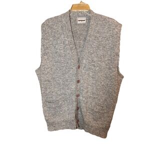 Vintage Campus Knit Sweater Vest Gray‎ Wool Blend Button Front Made USA Size XL